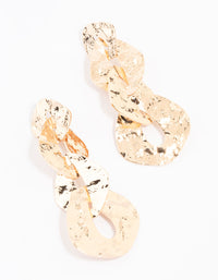 Gold Textured Chain Link Drop Earrings - link has visual effect only