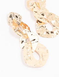 Gold Textured Chain Link Drop Earrings - link has visual effect only