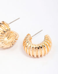 Gold Ribbed Small Hoop Earrings - link has visual effect only