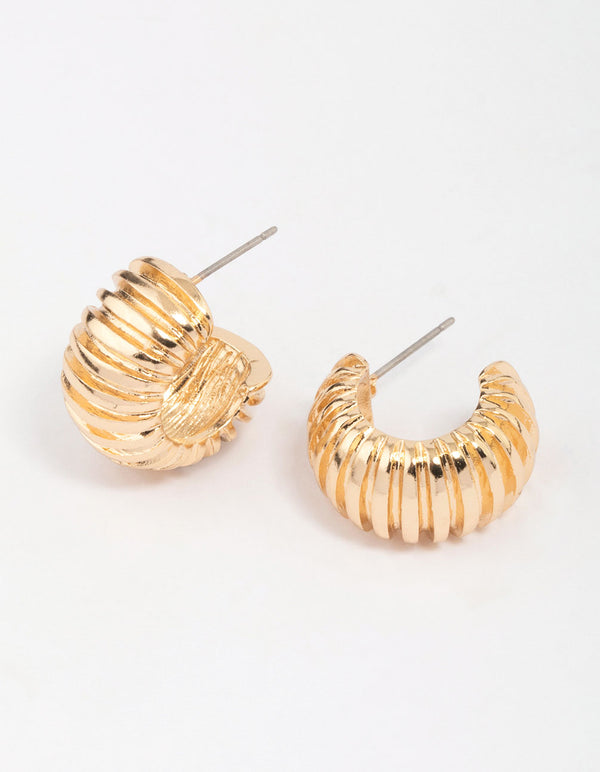 Gold Ribbed Small Hoop Earrings