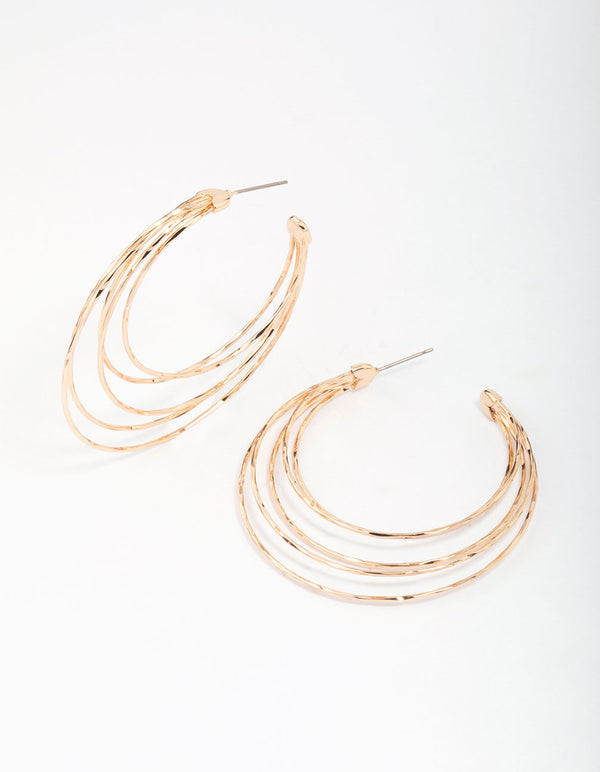 Gold Multi Row Large Hoop Earrings