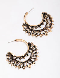 Antique Gold Medium Detailed Hoop Earrings - link has visual effect only