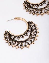Antique Gold Medium Detailed Hoop Earrings - link has visual effect only
