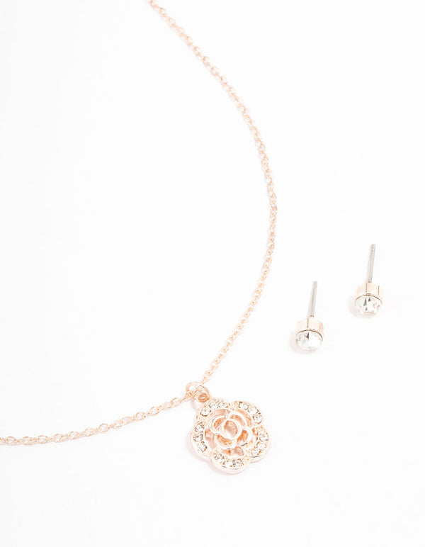 Rose Gold Diamante Jewellery Set