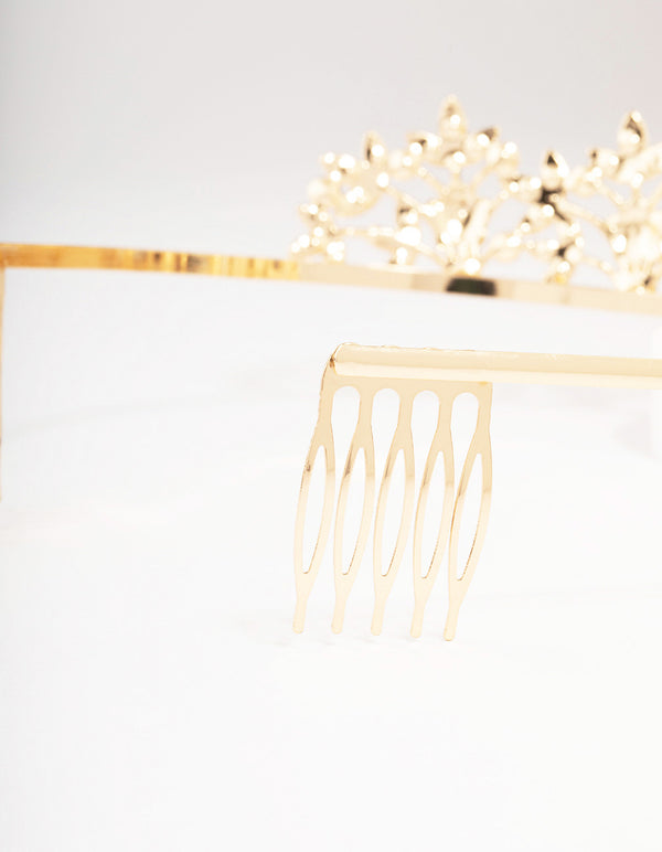 Gold Diamante Leaf Flower Crown