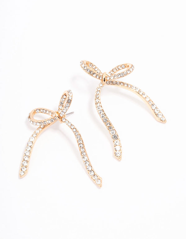 Gold Diamante Bow Stud Earrings