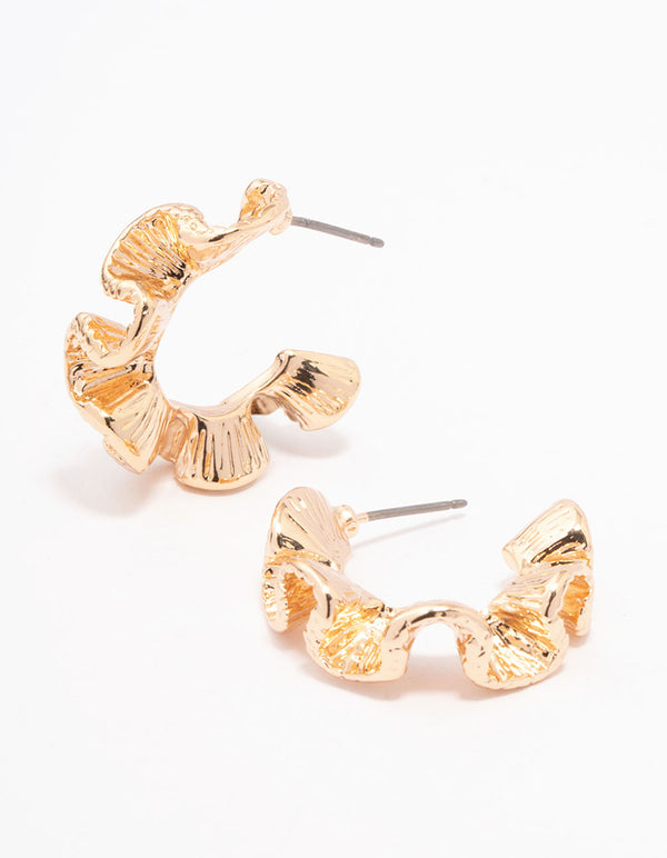 Gold Hammered Wave Hoop Earrings