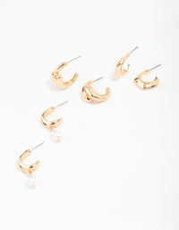 Gold Multi Hoop Pearl Earring Pack - link has visual effect only