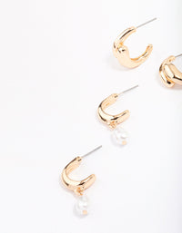 Gold Multi Hoop Pearl Earring Pack - link has visual effect only