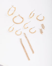 Gold Mixed Diamante Stud Earring 6-Pack - link has visual effect only