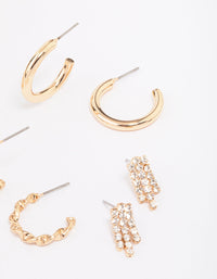 Gold Mixed Diamante Stud Earring 6-Pack - link has visual effect only