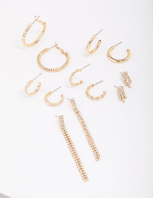Gold Mixed Diamante Stud Earring 6-Pack