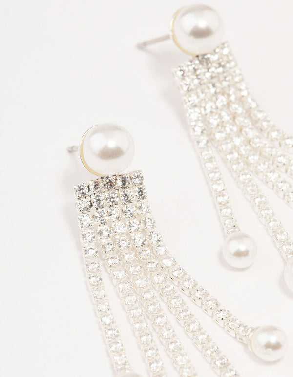 Silver Plated Cup Chain & Pearl Drop Earrings