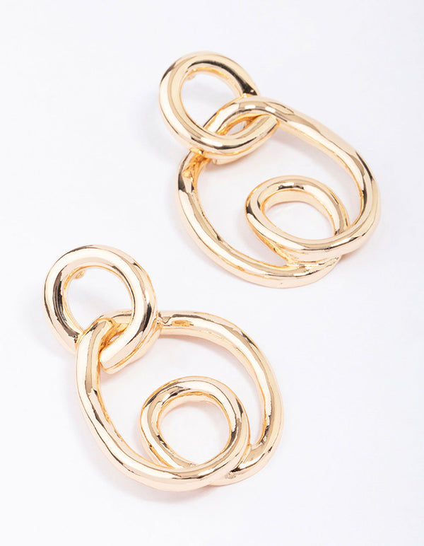 Gold Wrapped Circle Drop Earrings