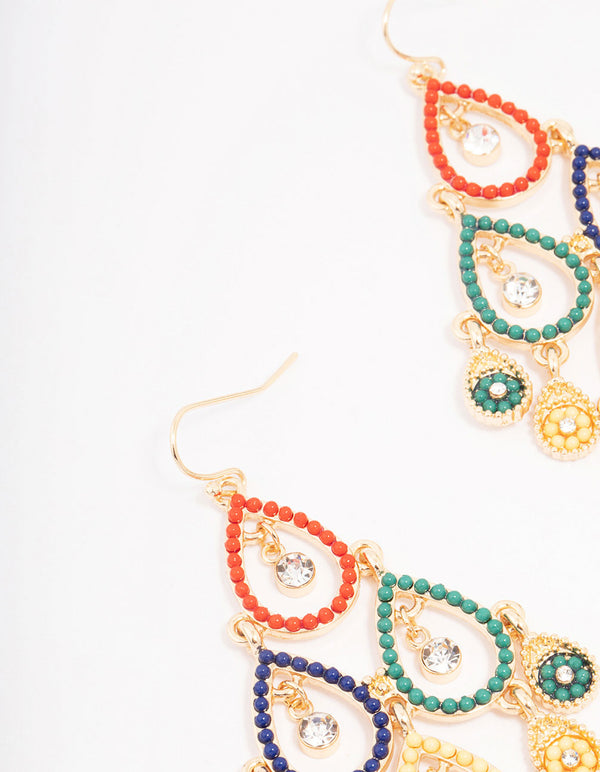Gold Beaded Open Drop Earrings