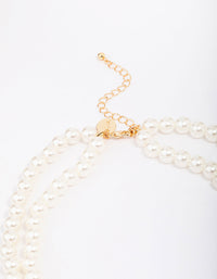 Gold Pearl Cross Multi Row Layered Necklace - link has visual effect only