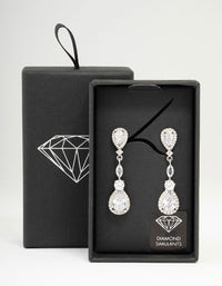 Rhodium Cubic Zirconia Pear Halo Drop Earrings - link has visual effect only