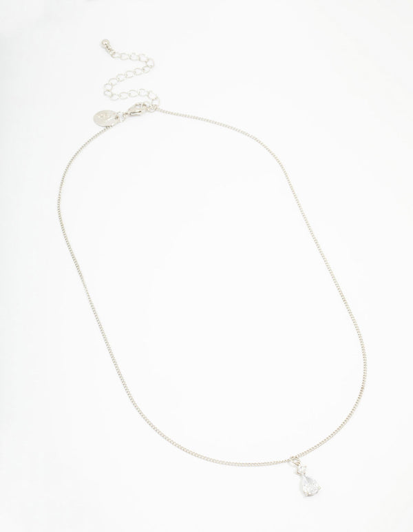 Silver Cubic Zirconia Pear Pendant Necklace