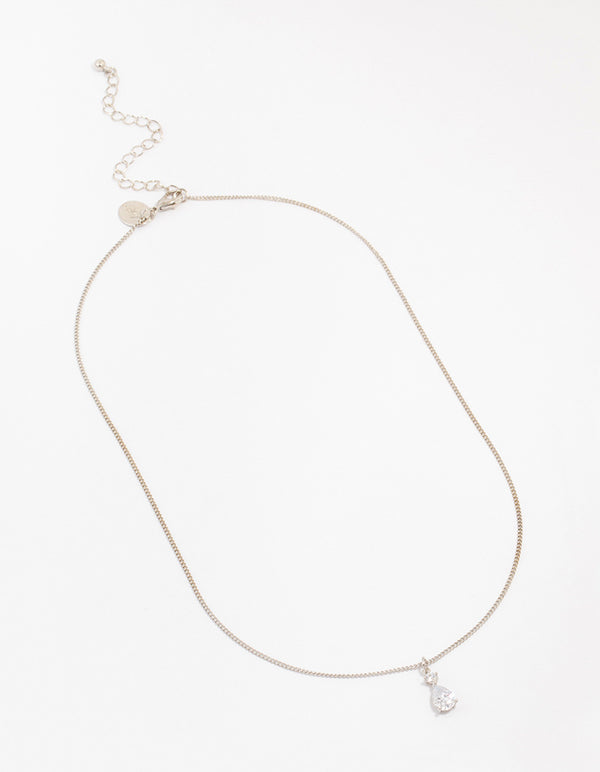 Silver Cubic Zirconia Pear Pendant Necklace