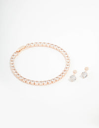 Rose Gold Round Tennis Bracelet & Earring Set - link has visual effect only