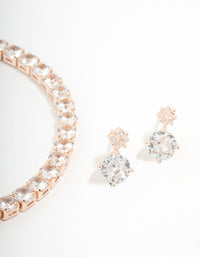 Rose Gold Round Tennis Bracelet & Earring Set - link has visual effect only