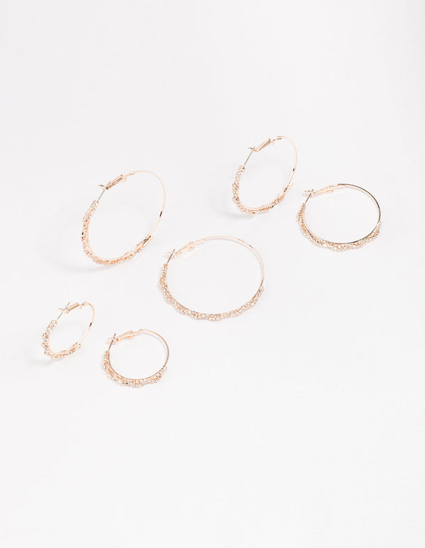 Rose Gold Diamante Oval Earring Pack