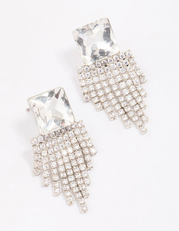 Silver Square Cupchain Drop Earrings