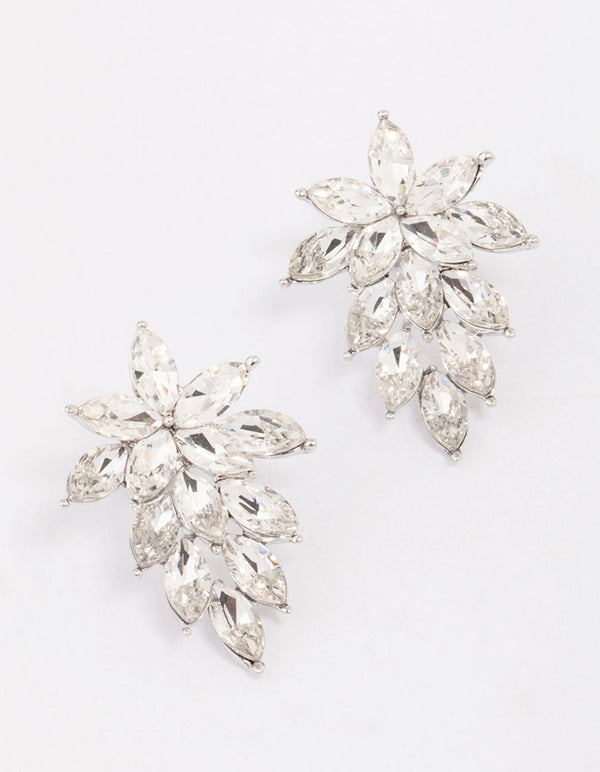Rhodium Pear Diamante Statement Drop Earrings