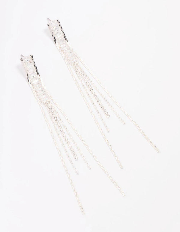 Silver Diamante Cupchain Drop Earrings