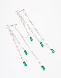 Silver Triple Row Emerald Cupchain Drop Earrings - link has visual effect only