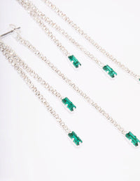 Silver Triple Row Emerald Cupchain Drop Earrings - link has visual effect only
