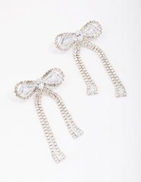Rhodium Large Diamante Bow Drop Earrings - link has visual effect only
