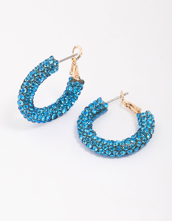 Blue Diamante Medium Hoop Earrings
