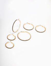 Gold Diamante Mixed Size Hoop Earring 3-Pack - link has visual effect only