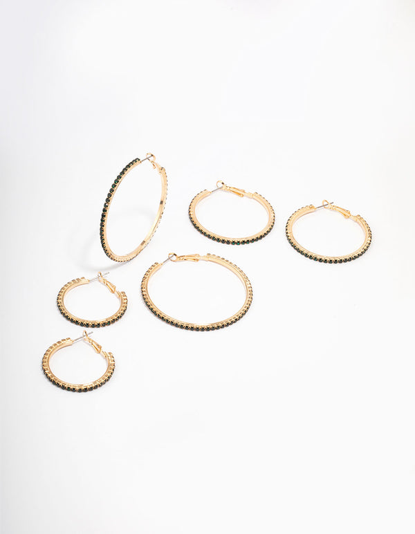 Gold Diamante Mixed Size Hoop Earring 3-Pack