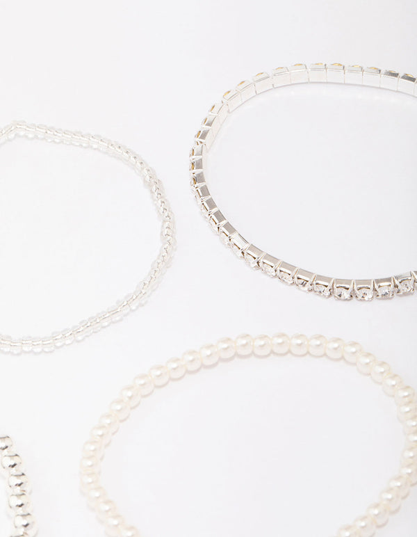Silver Beaded & Pearl Bracelet 5-Pack