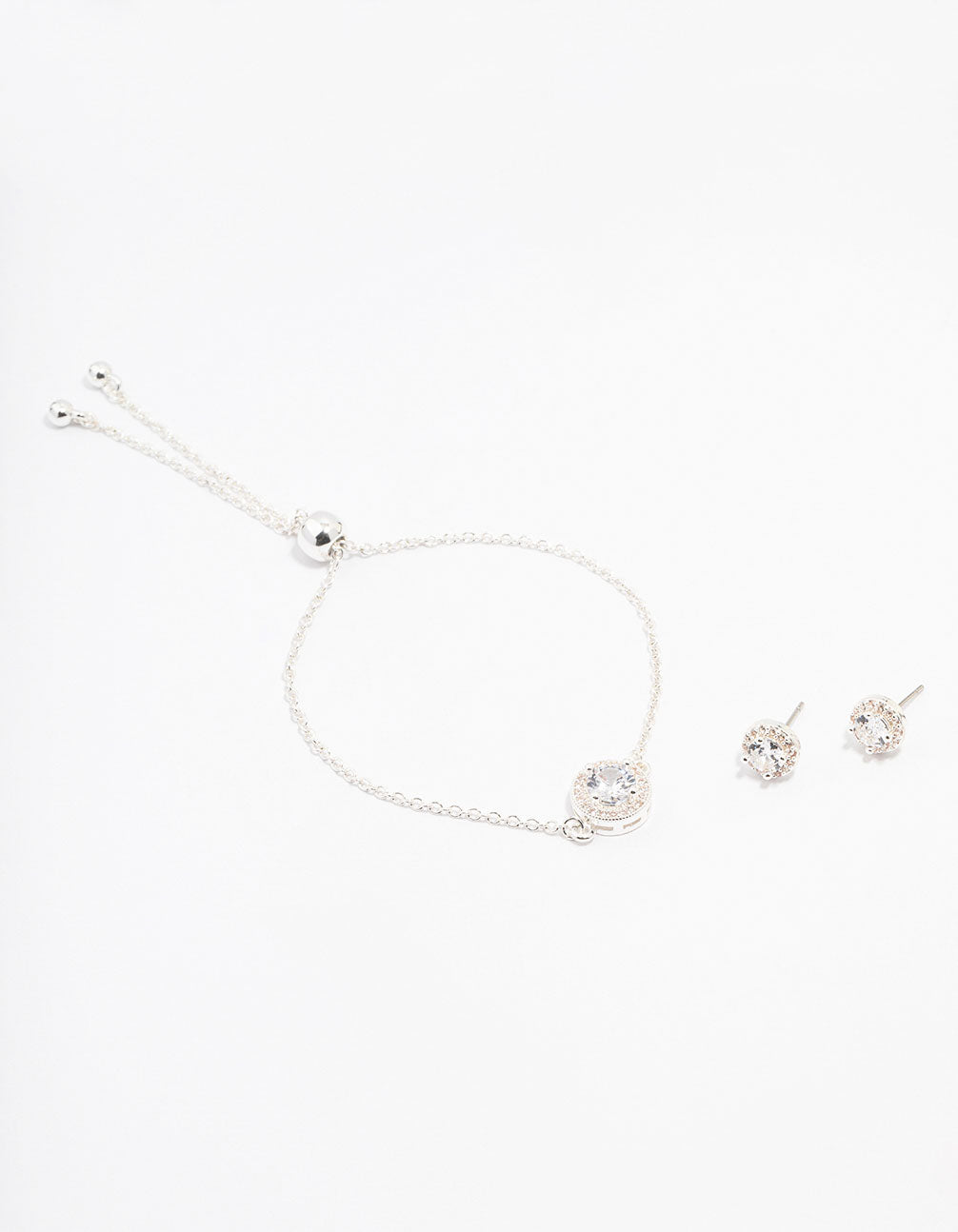Silver Cubic Zirconia Round Halo Jewellery Set