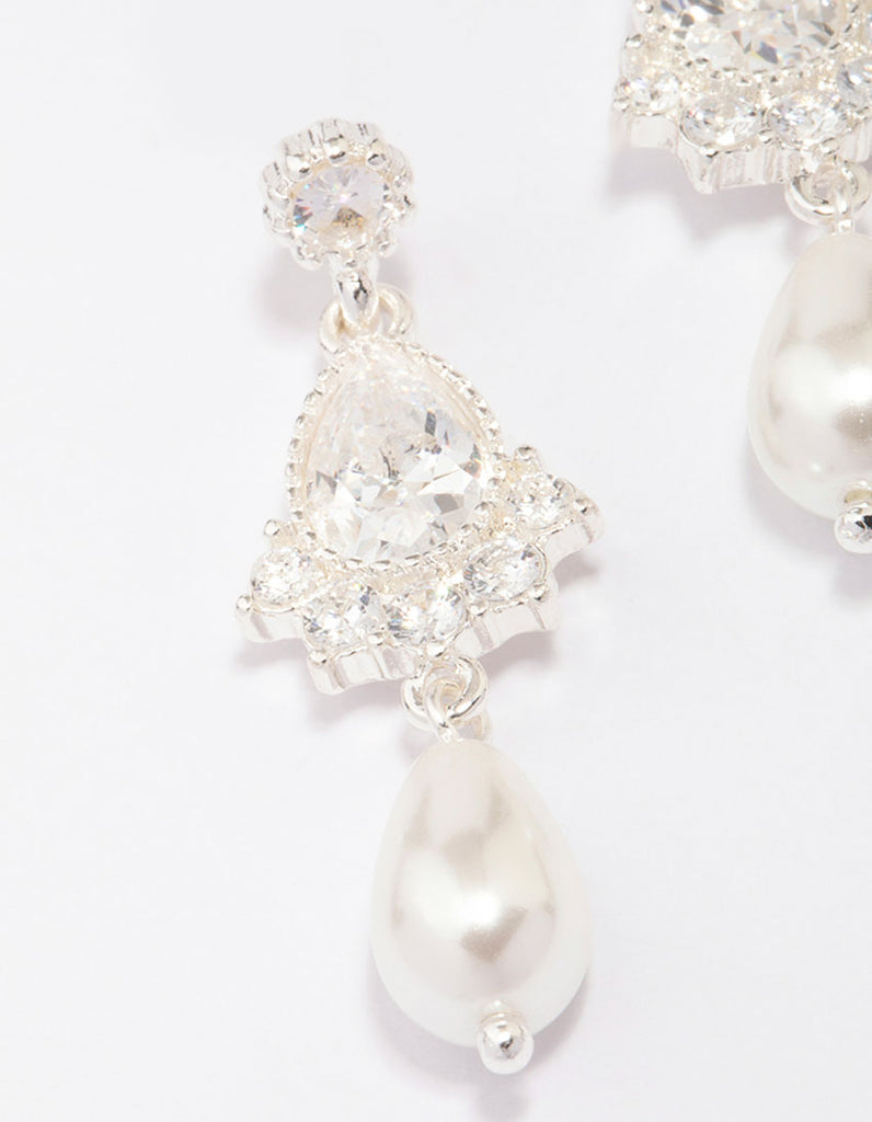 Silver Cubic Zirconia Antique Pearl Drop Earrings - Lovisa