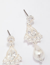 Silver Cubic Zirconia Antique Pearl Drop Earrings - link has visual effect only