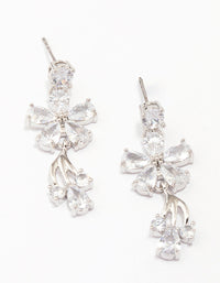 Silver Cubic Zirconia Flower Small Drop Earrings - link has visual effect only