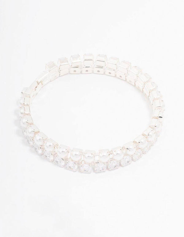 Silver Pearl Cubic Zirconia Bracelet