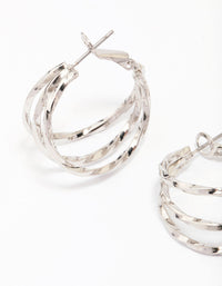 Rhodium Triple Row Smooth Hoop Earrings - link has visual effect only