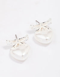 Silver Bow Pearl Heart Stud Earrings - link has visual effect only