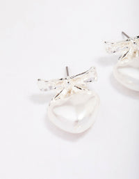 Silver Bow Pearl Heart Stud Earrings - link has visual effect only