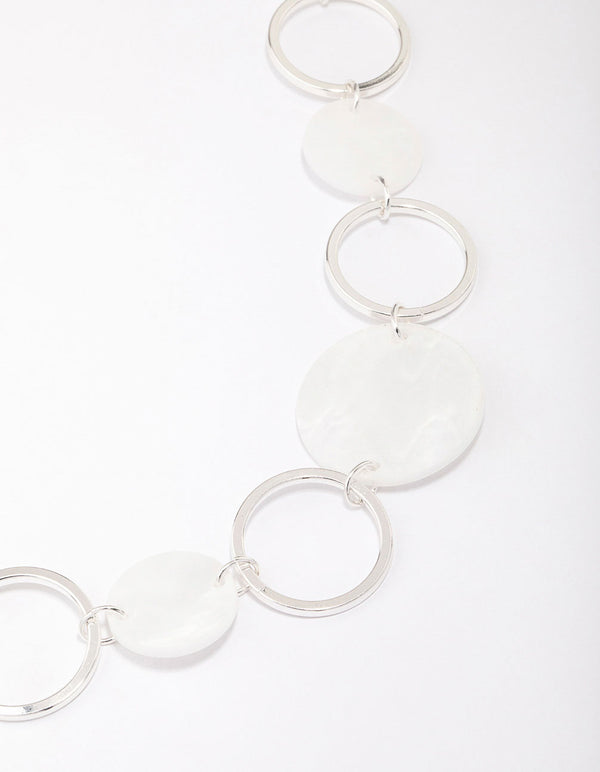 Silver Station & White Disc Necklace