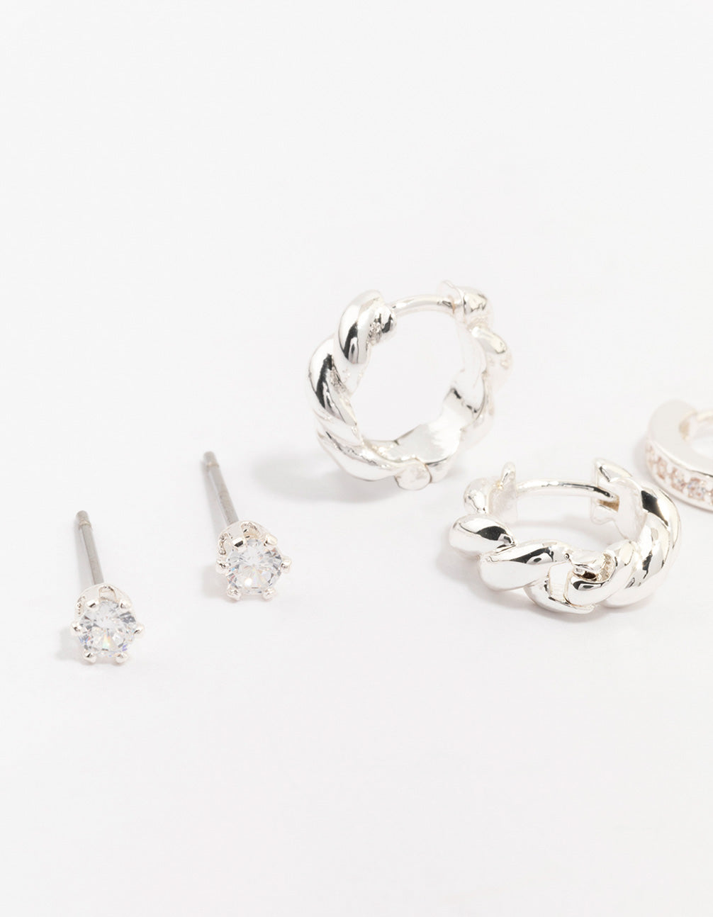 Silver Plated Brass  Classic Cubic Zirconia Earring 3-Pack