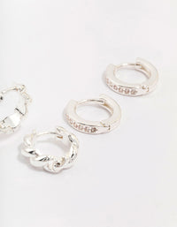 Silver Plated Brass  Classic Cubic Zirconia Earring 3-Pack - link has visual effect only