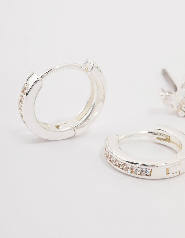 Silver Plated Brass  Cubic Zirconia Marquise Earring 3-Pack