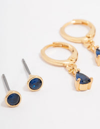 Gold Plated Brass Baguette Pear Hoop Earring 3-Pack - link has visual effect only