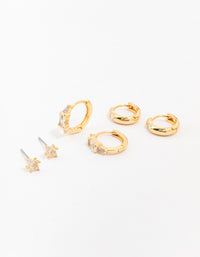 Gold Plated Brass Boho Baguette Earring 3-Pack - link has visual effect only